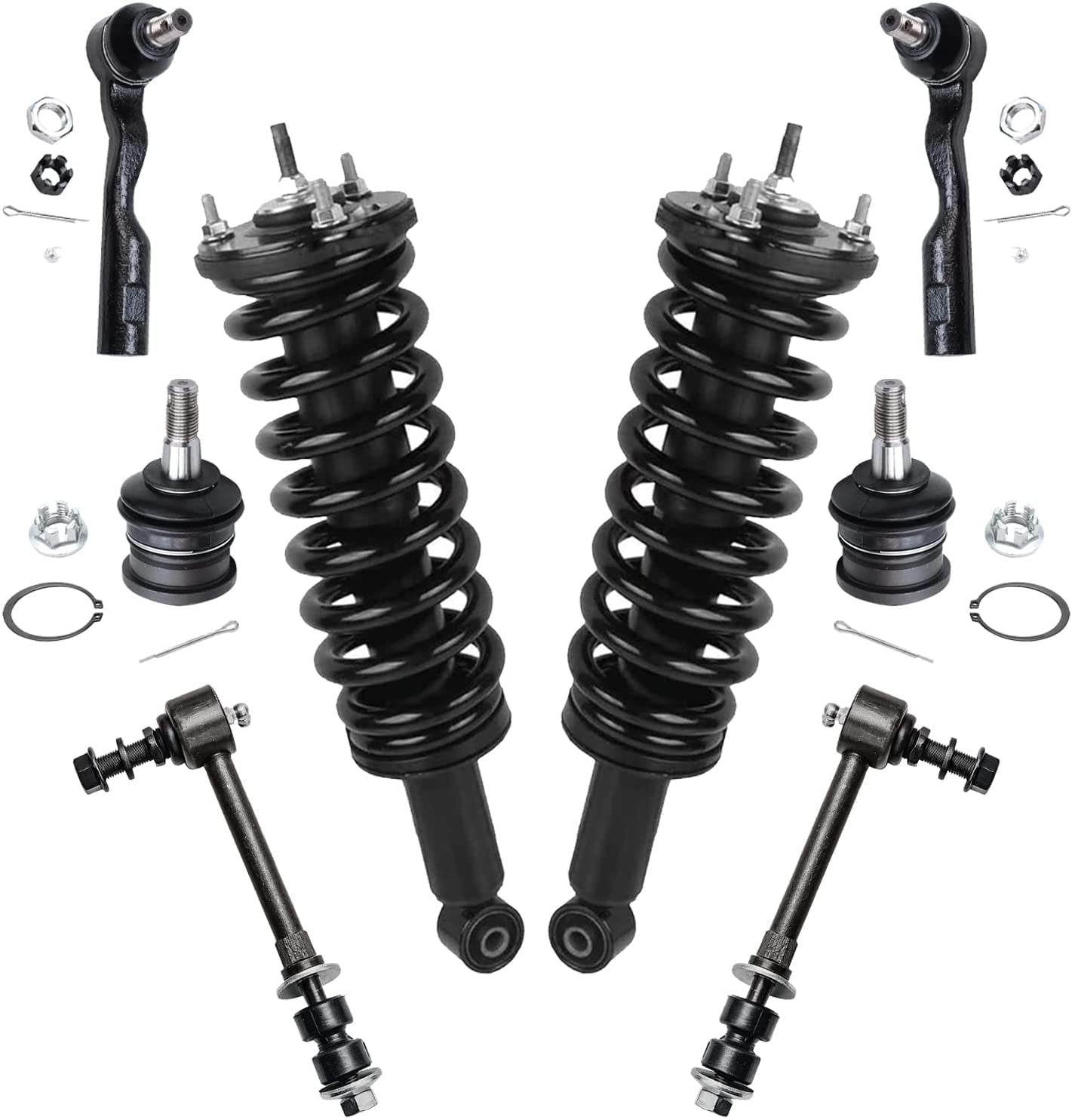 Detroit Axle - Front 8pc Struts Kit for 2003-2006 Toyota Tundra, 2 Struts & Coil Spring 2 Sway Bar Links 2 Outer Tie Rod Ends 2 Upper Ball Joints 2004 2005 Replacement Suspension