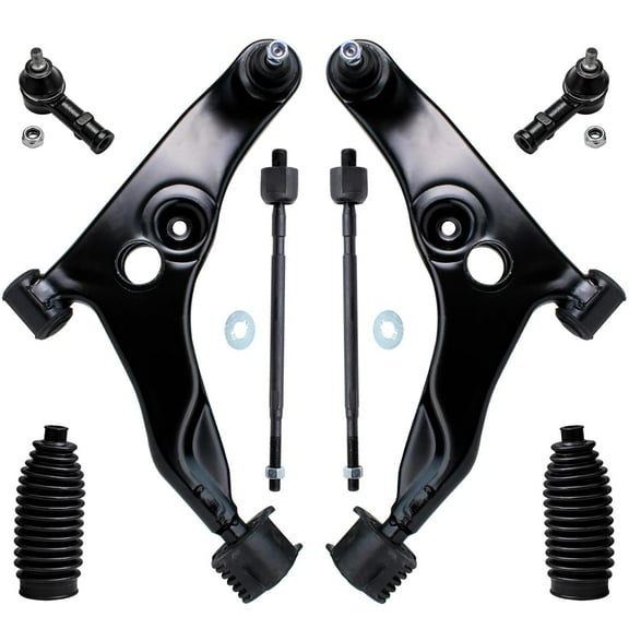 Detroit Axle - Front 8pc Suspension Kit for 1997-2002 Mitsubishi Mirage, 2 Lower Control Arms w/Ball Joints 4 Tie Rods 2 Boot 1998 1999 2000 2001 Replacement