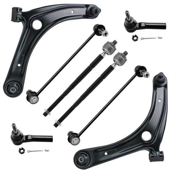Detroit Axle - Front 8pc Suspension Kit for Dodge Caliber Jeep Compass Patriot 2007 2008 2009 2010 2011 2012, 2 Lower Control Arms 2 Sway Bar Links 4 Outer & Inner Tie Rod Ends Replacement