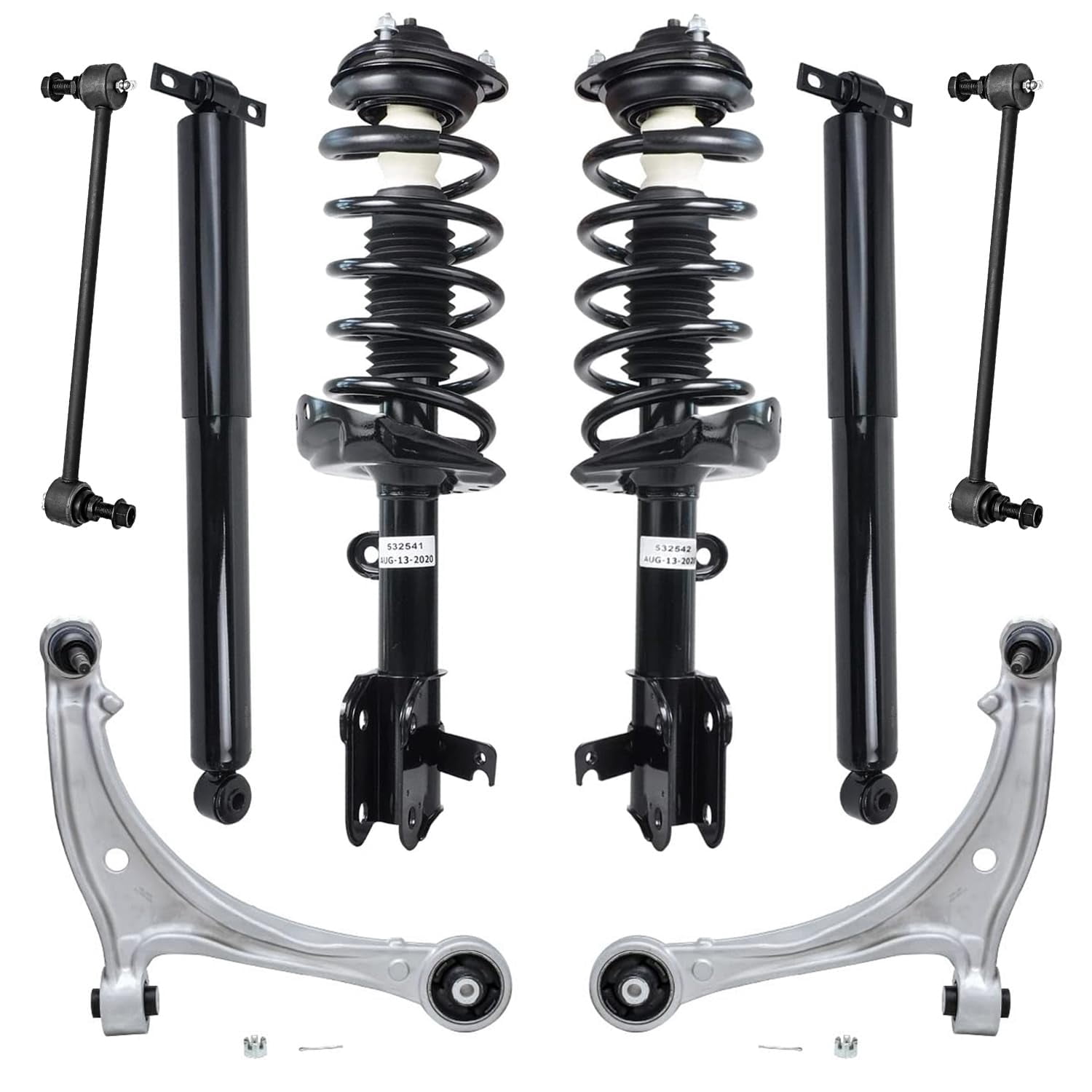 Detroit Axle - Front 8pc Suspension Kit for FWD 2008-2010 Honda Odyssey, 2 Struts 2 Lower Control Arms & Ball Joints 2 Rear Shock Absorbers 2 Sway Bars 2009 Replacement