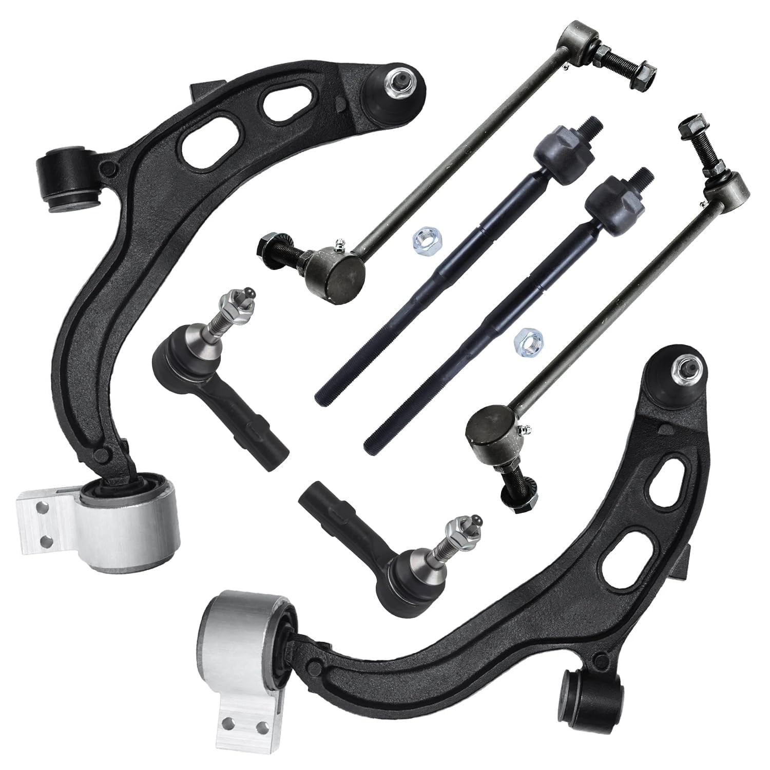 Detroit Axle - 8pc Front End Suspension Kit for 13-15 Ford Lincoln Flex Taurus MKT, 13 MKS, 2 Lower Control Arms w/Ball Joints 4 Inner Outer Tie Rod Ends 2 Stabilizer Sway Bar Links Replacement