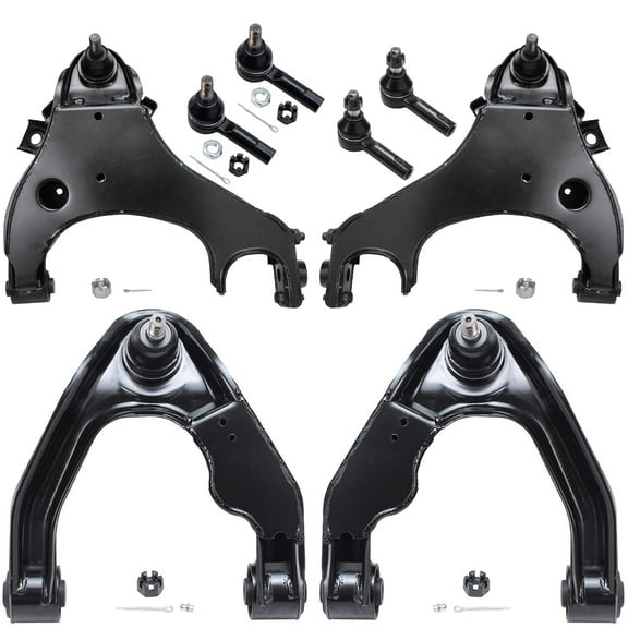 Detroit Axle - Front 8pc Suspension Kit for Nissan Xterra Frontier 2000-2004, 4 Upper Lower Control Arms 4 Inner & Outer Tie Rods Replacement 2001 2002 2003