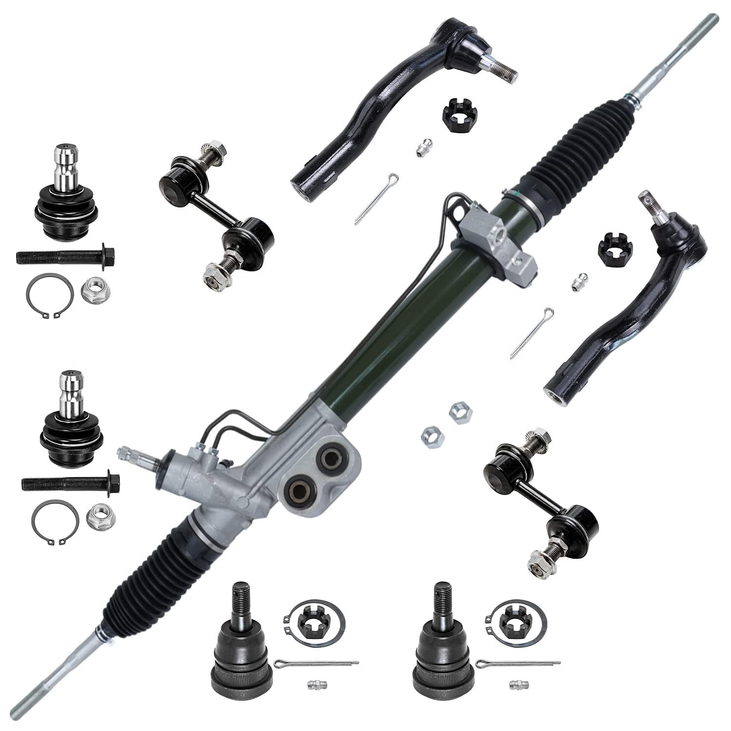 Detroit Axle - Front 9pc Rack and Pinion Kit for Nissan Titan Pathfinder Armada Infiniti QX56, 1 Power Steering Rack and Pinion Assembly 2 Outer Tie Rods 4 Ball Joints 2 Sway Bars Replacement