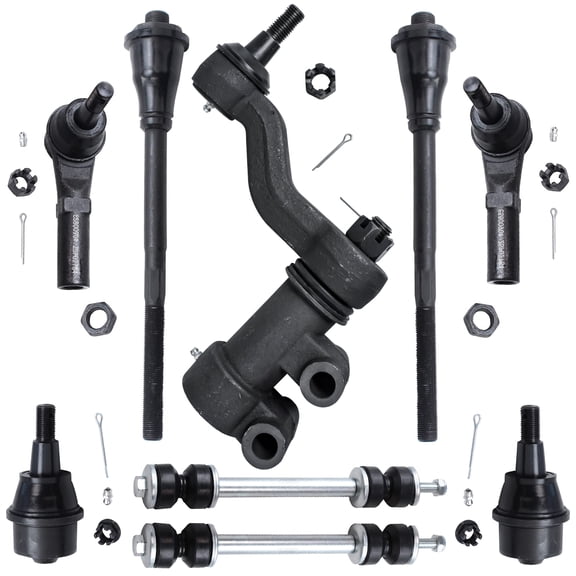 Detroit Axle - Front 9pc Suspension Kit for 2011-2019 Chevy Silverado GMC Sierra 2500 3500 HD, 4 Tie Rods 2 Ball Joints 2 Sway Bars 1 Idler Arm 2011 2012 2013 2014 2015 2016 2017 2018 2019 Replacement