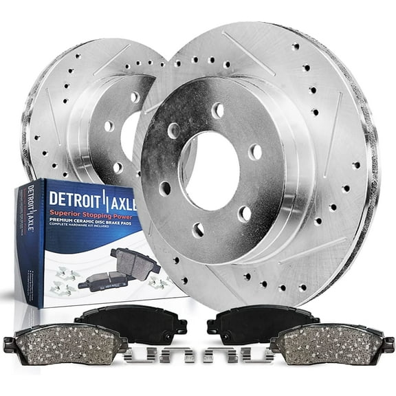 Detroit Axle - Front Brake Kit for 03-09 Toyota 4Runner, 05-21 Tacoma, 07-14 FJ Cruiser Replacement Drilled & Slotted Brakes Rotors and Ceramic Brake Pads : 12.56" Rotors