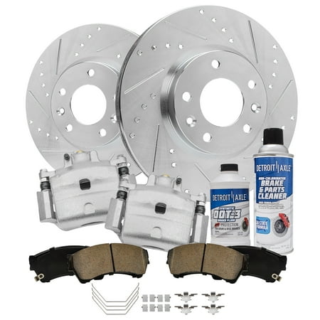 Detroit Axle - Front Brake Kit for 06-12 Ford Fusion Lincoln MKZ Mazda 6 Mercury Milan Drilled Slotted Brake Rotors Ceramic Brakes Pads Calipers Replacement