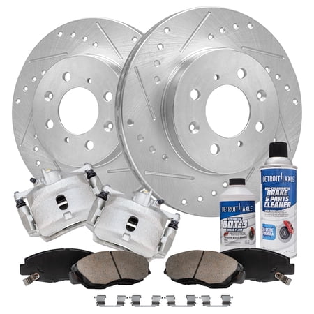 Detroit Axle - Front Brake Kit for 1996-05 Honda Civic 10-14 Insight 97-00 EL Drilled & Slotted Disc Brake Rotors Ceramic Brakes Pads Replacement Brake Calipers: 10.32" inch Rotor