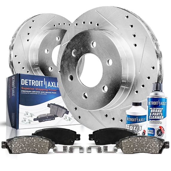 Detroit Axle - Front Brake Kit for 2003-2009 Lexus GX470 Toyota 4Runner Replacement Drilled & Slotted 13.3" Disc Brake Rotors 2004 2005 2006 2007 2008 Ceramic Brakes Pads
