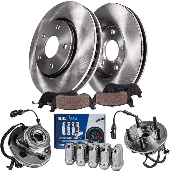 Detroit Axle - Front Brake Kit for 2006-2010 Ford Explorer Mercury Mountaineer 07-10 Explorer Sport Trac Brake Rotors Ceramic Brakes Pads Replacement Wheel Bearing Hubs Lug Nuts