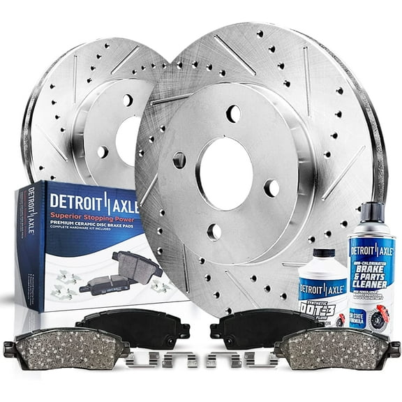 Detroit Axle - Front Brake Kit for 2009-2014 Honda Fit Drilled & Slotted Disc Brake Rotors Ceramic Brakes Pads 2010 2011 2012 2013 Replacement: 10.32" Rotor
