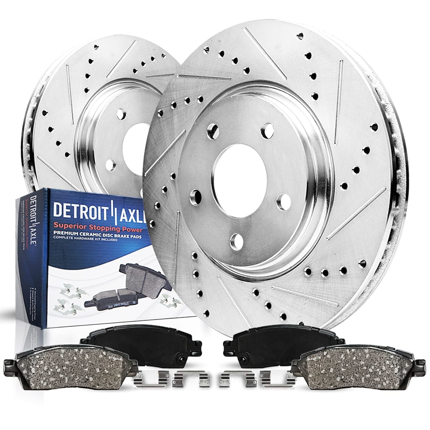 Detroit Axle - Front Brake Kit for 2011-2015 Chevrolet Cruze 2012-2017 Sonic Drilled & Slotted Disc Brakes Rotors Ceramic Brake Pads Replacement : 10.87" Rotor