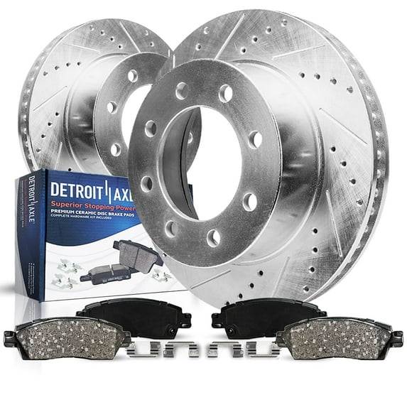 Detroit Axle - Front Drilled Rotors Brake Pads for 2011-2019 Chevrolet Silverado GMC Sierra 2500 3500HD 2016-2019 Suburban 3500HD: 13.98 inch Front Rotor
