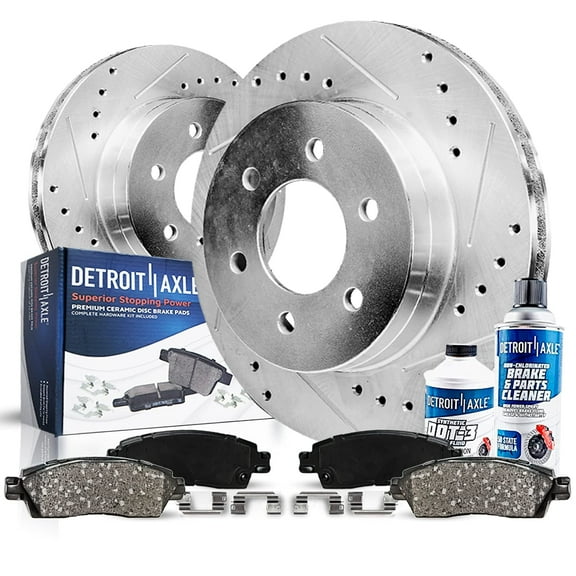 Detroit Axle - Front Brake Kit for 2011-2024 Nissan TITAN 2012-2015 Armada, Drilled and Slotted Brake Rotors Ceramic Brake Pads: 13.78'' Rotors