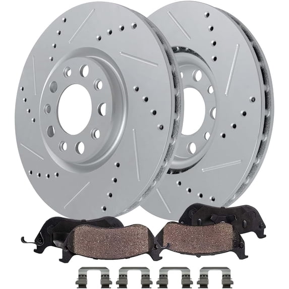 Detroit Axle - Front Brake Kit for 2015-2017 Chrysler 200, 2013-2016 Dodge Dart, Drilled Slotted Brake Rotors Ceramic Brake Pads: 12.01" Rotors