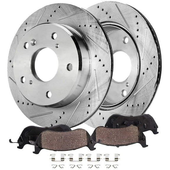 Detroit Axle - Front Brake Kit for 2017-2023 Honda CR-V 2023 HR-V, 12.28" inch Drilled and Slotted Disc Brake Rotors Ceramic Brake Pads with Hardware Replacement