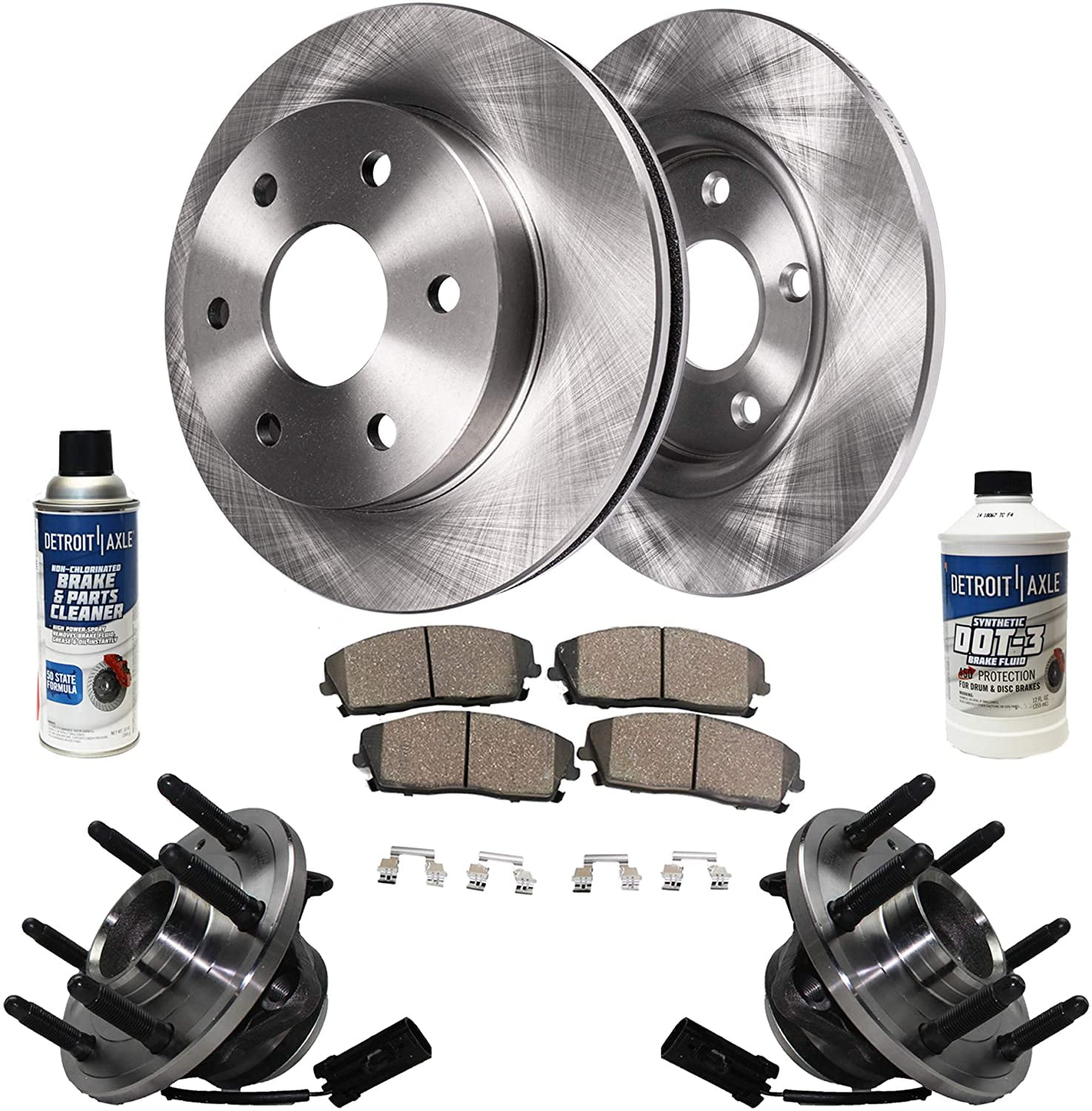 Detroit Axle - Front Brake Kit for 2WD Chevy GMC Tahoe Avalanche Express Sierra Silverado Savana Yukon XL 1500 Escalade Wheel Bearing Hubs Replacement Disc Brake Rotors Brakes Pads: 12" Rotor