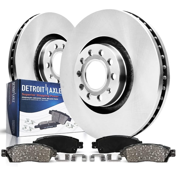 Detroit Axle - Front Brake Kit for Audi A3 TT Quattro Volkswagen Jetta CC Eos GTI Beetle, Disc Brake Rotors Ceramic Brakes Pads with Hardware Replacement : 12.28" inch Rotor