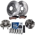 thumbnail image 1 of Detroit Axle - Front Brake Kit for Chevy Traverse GMC Acadia Buick Enclave Saturn Outlook Drilled Slotted Brake Rotors Ceramic Brakes Pads Wheel Bearing Hubs Assembly 12pc Wheel Lug Nuts Replacement, 1 of 7