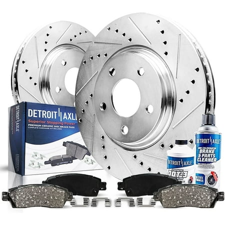 Detroit Axle - Front Brake Kit for Volkswagen Routan Chrysler Town & Country Dodge Journey Grand Caravan C/V Drilled Slotted Brake Rotors Ceramic Brake Pads: 11.89" Rotor