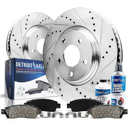 Detroit Axle - 6pc Front Brake Kit for Dodge Challenger Charger Magnum Chrysler 300, Drilled & Slotted Disc Brake Rotors Ceramic Brakes Pads Replacement: 13.58" inch Rotor
