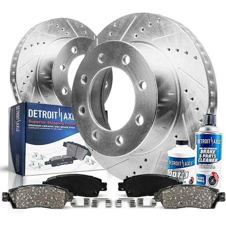 Detroit Axle - Front Brake Kit for Ford 2005-2012 F-350 Super Duty, 2011-2012 F-450 Super Duty, Drilled Disc Brake Rotors Ceramic Brakes Pads Replacement