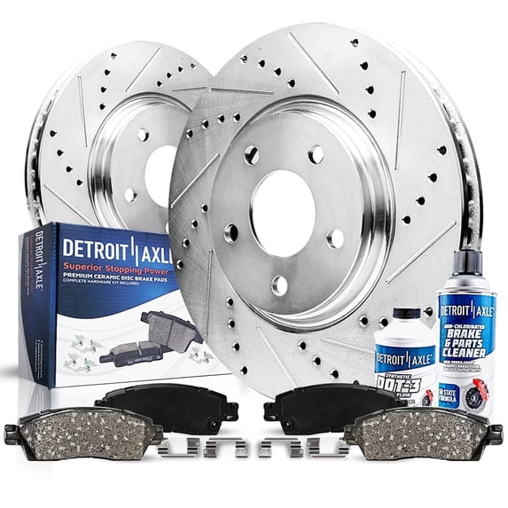Detroit Axle - Front Brake Kit for Ford Explorer Flex Taurus Lincoln MKT Drilled & Slotted Disc Brake Rotors Ceramic Brakes Pads: 12.8" inch Rotors