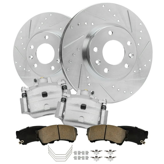 Detroit Axle - Front Brake Kit for Ford Fusion Lincoln MKZ Zephyr Mazda 6 Mercury Milan, Drilled Slotted Brake Rotors Ceramic Brake Pads Disc Brake Calipers Replacement