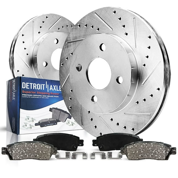 Detroit Axle - Front Brake Kit for Hyundai 2018-2022 Accent Kia Rio, 11.02" inch Drilled and Slotted Disc Brake Rotors Ceramic Brake Pads with Hardware 2019 2020 2021 Replacement