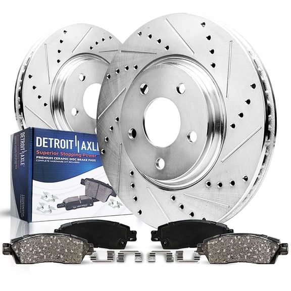 Detroit Axle - Front Brake Kit for 2011-2020 Jeep Grand Cherokee Dodge Durango, Drilled and Slotted Disc Brake Rotors Ceramic Brakes Pads Replacement : 12.99" inch Rotor