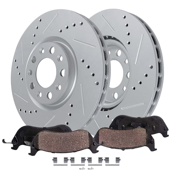 Detroit Axle - Front Brake Kit for Jeep 2014-2022 Cherokee, 2015-2017 Chrysler 200, 12.99" Drilled and Slotted Disc Brake Rotors Ceramic Brakes Pads Replacement
