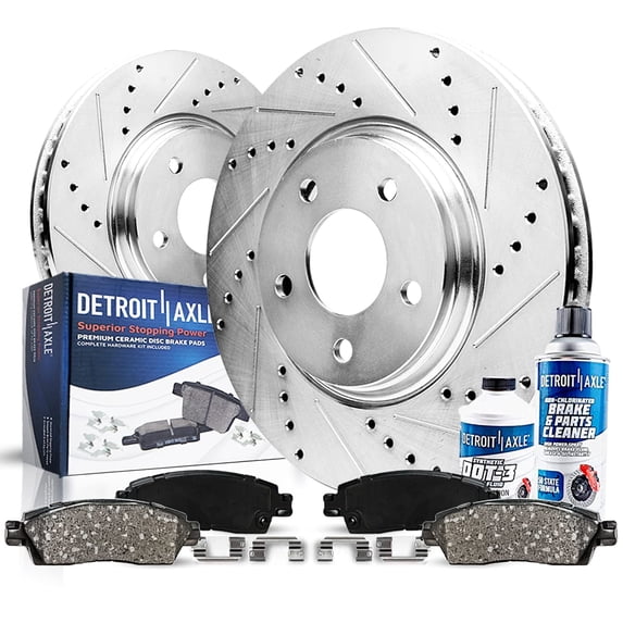 Detroit Axle - Front Brake Kit for Subaru Impreza Legacy Outback Baja Saab 9-2X Drilled & Slotted Brake Rotors Ceramic Brakes Pads Front and Rear Replacement