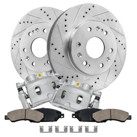 Detroit Axle - Front Drilled Rotors Ceramic Pads Brake Calipers for 05-07 Chevrolet Silverado GMC Sierra 1500 07-08 Tahoe 07 Suburban Avalanche Yukon XL Cadillac Escalade: 12.99" Rotor