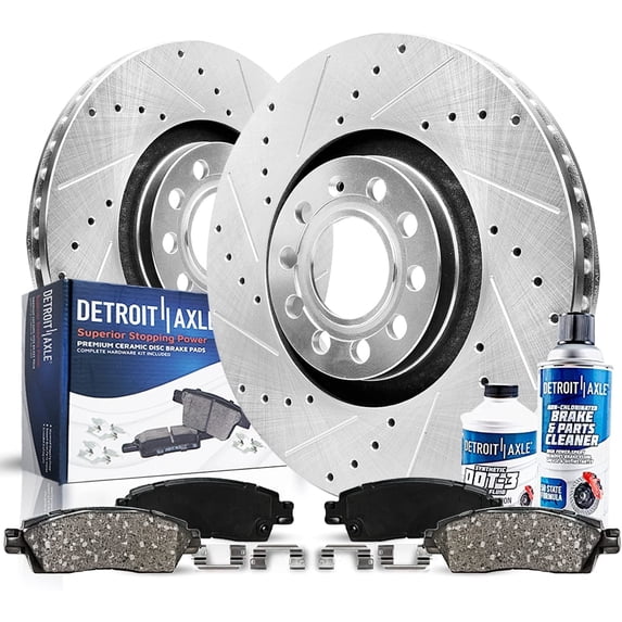 Detroit Axle - Front Brake Kit for VW Jetta GTI Multivan Eos Passat Bora CC Audi A3 Quattro Drilled & Slotted Brake Rotors Ceramic Brake Pads: 12.28" Rotors
