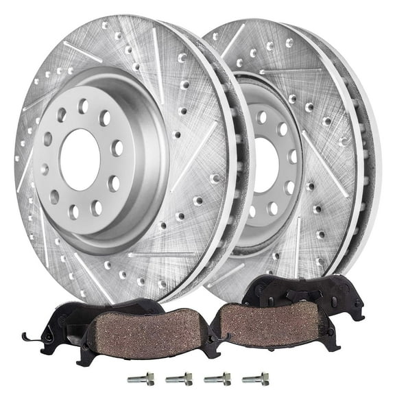Detroit Axle - Front Brake Kit for Volkswagen Arteon CC Jetta GTI Golf R Audi A3 Quattro Q3 S3, 13.39" inch Drilled and Slotted Disc Brake Rotors Ceramic Brakes Pads Replacement