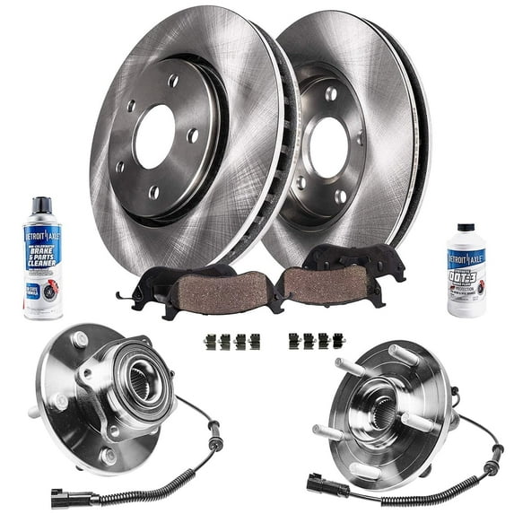 Detroit Axle - Front Brake Kit Wheel Bearing Hubs for Chrysler Town & Country Dodge Grand Caravan Ram C/V, Disc Brake Rotors Ceramic Brakes Pads Replacement: 12.99" inch Rotor