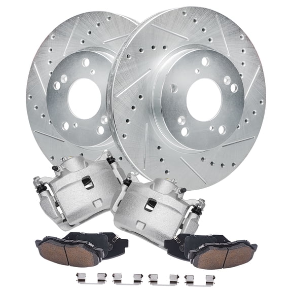 Detroit Axle - Front Brake Kit for 2002-2004 Honda CR-V 2003-2011 Element Drilled Slotted Brake Rotors Brake Calipers Ceramic Brakes Pads Replacement