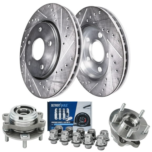 Detroit Axle - Front Brake Kit for 2007-2018 Nissan Altima, 11.65'' Drilled & Slotted Disc Brake Rotors Wheel Bearing Hubs Wheel Lug Nuts Replacement