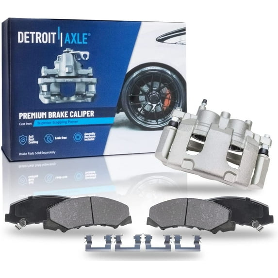 Detroit Axle - Front Brake Pads + Right Disc Caliper Replacement for 2006-2013 Chevrolet Impala Monte Carlo Buick Lucerne - 3pc Set