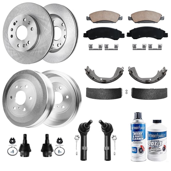 Detroit Axle - Front Brake Rotors Pads Rear Drum Brake Kit Lower Ball Joint Outer Tie Rod Replacement for 2009 2010 2011 2012 2013 Chevy Silverado GMC Sierra 1500