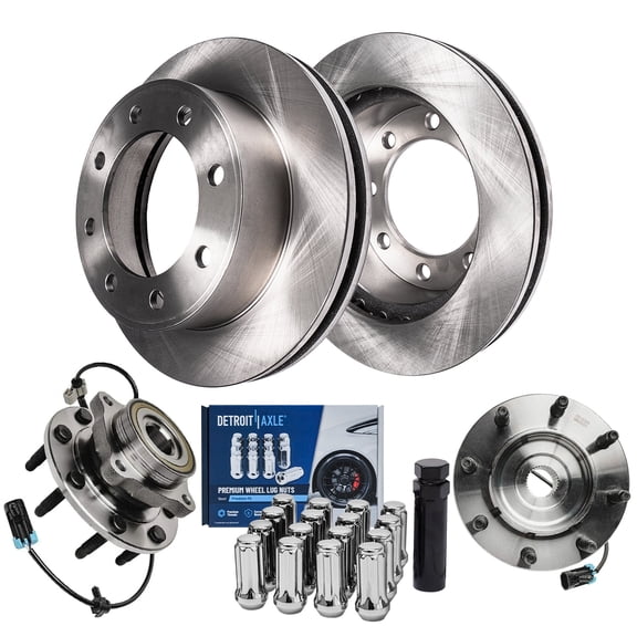 Detroit Axle - Front Brake Rotors Wheel Bearing Hubs Kit for Chevy Silverado Avalanche Suburban GMC Sierra Yukon XL 2500 Hummer H2, Brake Rotors Wheel Bearing Hubs Lug Nuts Replacement
