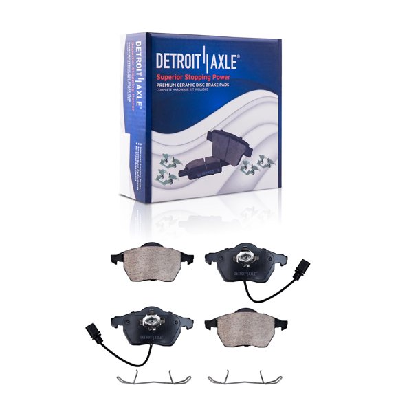 Detroit Axle - Front Brake Pads for Audi A4 A6 Quattro RS6 S6 VW Passat Sharan Seat Exeo Saab 9-5 Volvo C70, Ceramic Brake Pads w/Hardware Replacement