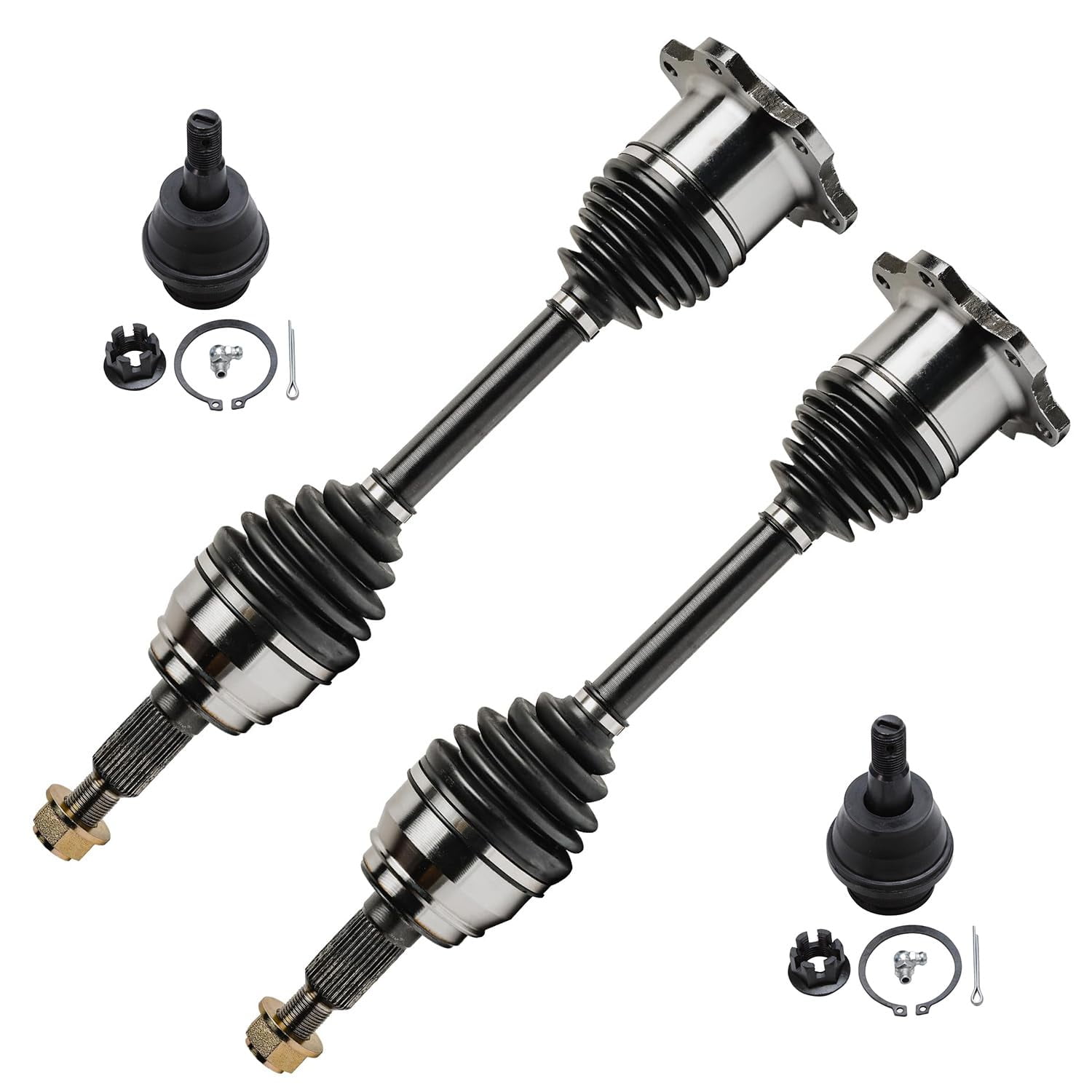 Detroit Axle - Front CV Axles Assembly for 4WD Chevy GMC Avalanche Yukon Silverado Sierra 1500 Cadillac Escalade, 2 CV Axle Shafts, 2 Lower Ball Joints, Replacement