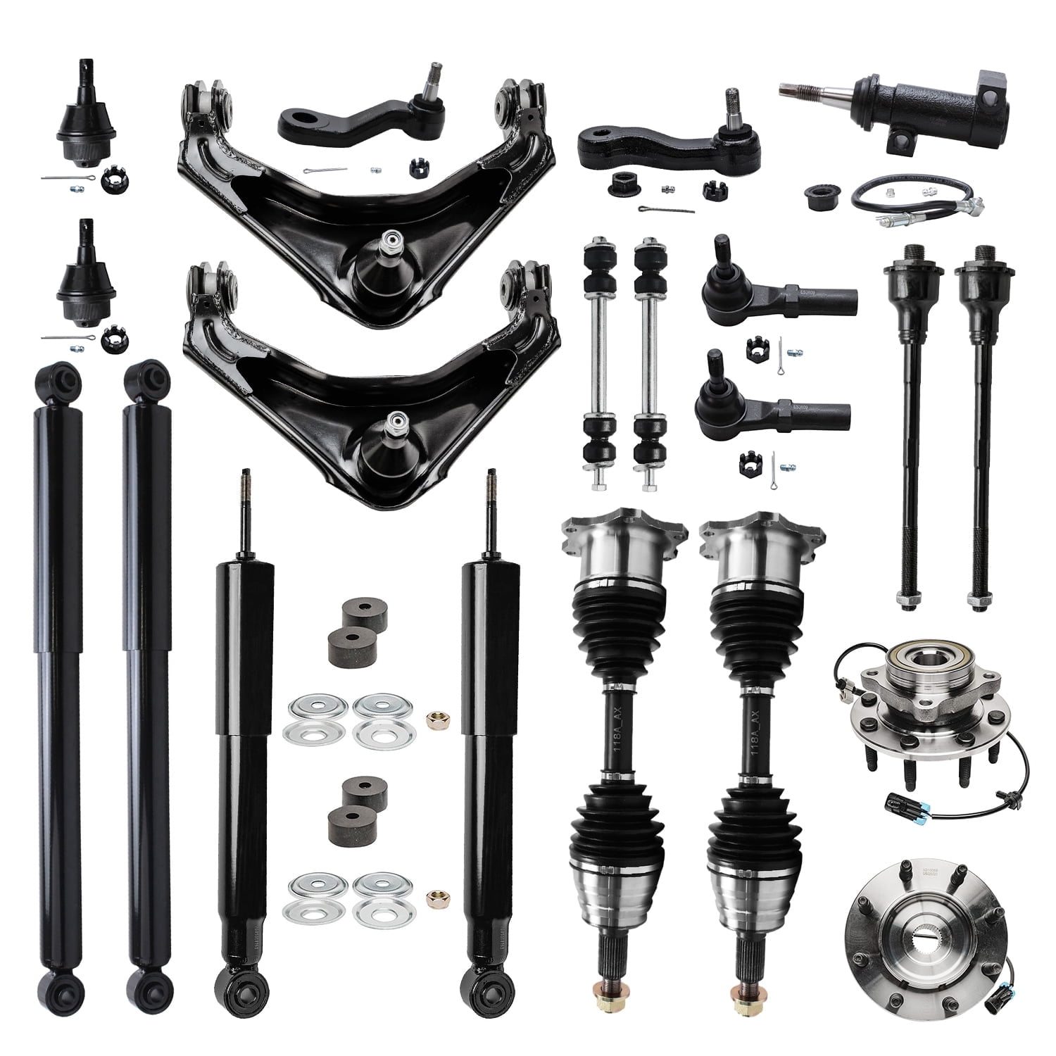 Detroit Axle - 4WD Front End Kit for Chevy Silverado GMC Sierra 1500HD 2500 HD [8-Lug] Upper Control Arms Wheel Bearing Hubs CV Axles Ball Joints Sway Bars Tie Rods Front Rear Shock Absorbers