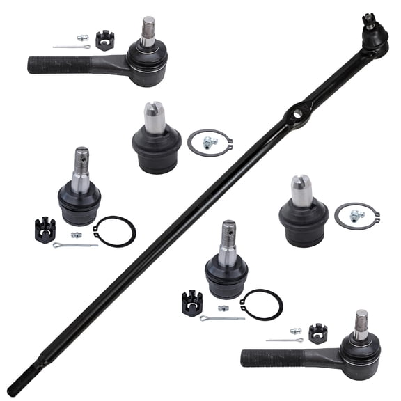 Detroit Axle - Front Center Drag Link + Outer Tie Rod Ends + Upper & Lower Ball Joints Replacement for 2006 Ford E-150 Standard Cargo Van - 7pc Set