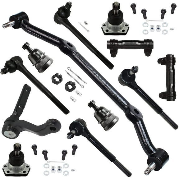 Detroit Axle - Front Center Link, Idler Arm, Inner and Outer Tie Rods w/Adjusting Sleeves, Upper and Lower Ball Joints for 1982-1995 Chevy Chevrolet S10 Blazer - 12pc Set