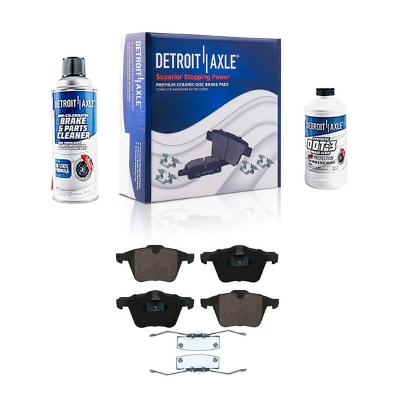 Detroit Axle - Front Ceramic Brake Pads + Cleaner & Fluid Replacement for Volvo S60 Cross Country S80 V60 V70 XC70 Fits select: 2012-2014 VOLVO S60 T5, 2015-2016 VOLVO S60 PREMIER