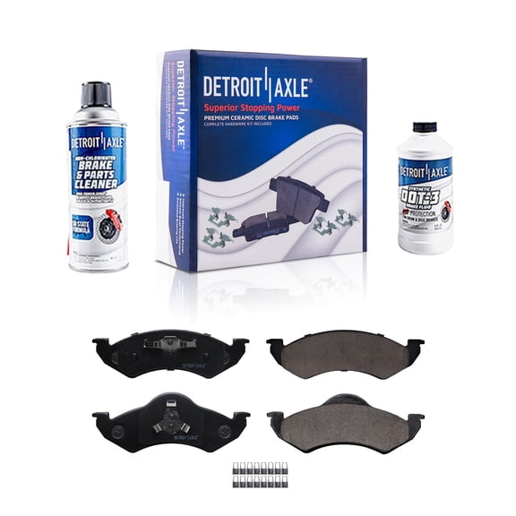 Detroit Axle - Front Ceramic Brake Pads + Cleaner & Fluid Replacement for 2000 - 2002 Dodge Dakota Durango