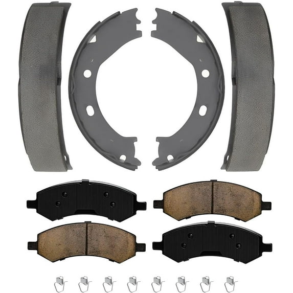 Detroit Axle - Front Ceramic Brake Pads + Rear Brake Shoes Replacement for Dodge Ram 1500 Durango Chrysler Aspen - 4pc Set