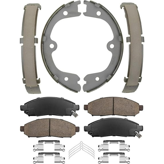 Detroit Axle - Front Ceramic Brake Pads + Rear Brake Shoes Replacement for Nissan Frontier Pathfinder Equator Xterra - 4pc Set