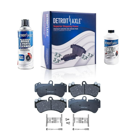 Detroit Axle - Front Ceramic Brake Pads w/Hardware Cleaner & Fluid Replacement for Volkswagen Touareg Porsche Cayenne Fits select: 2008 VOLKSWAGEN TOUAREG 2 V6, 2004-2006 VOLKSWAGEN TOUAREG 3.2